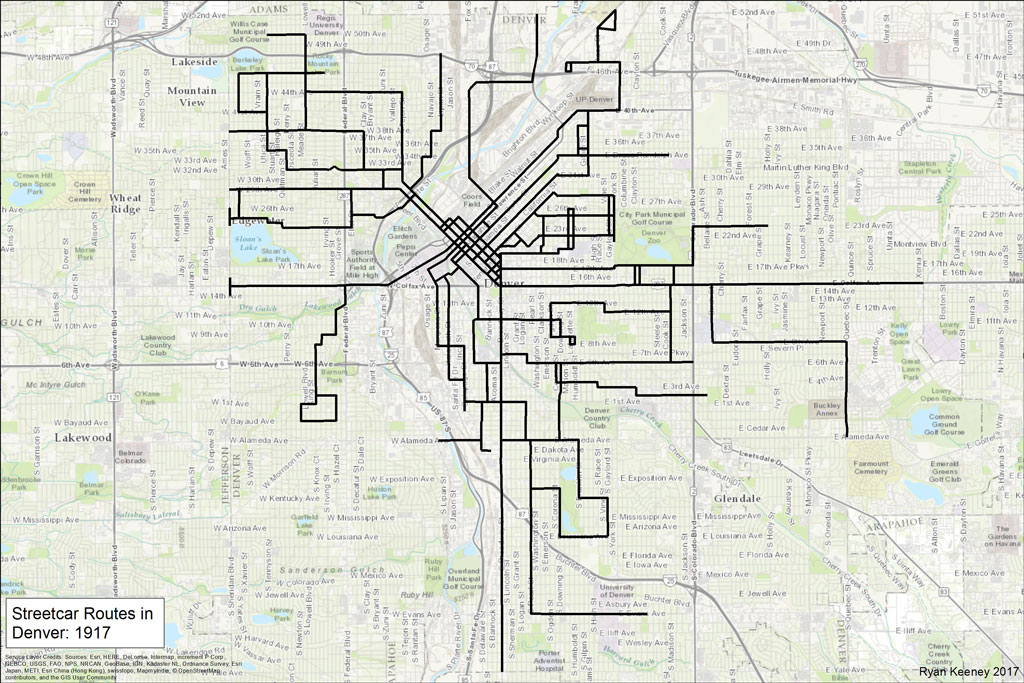 Denver Streetcar Route Map 1917