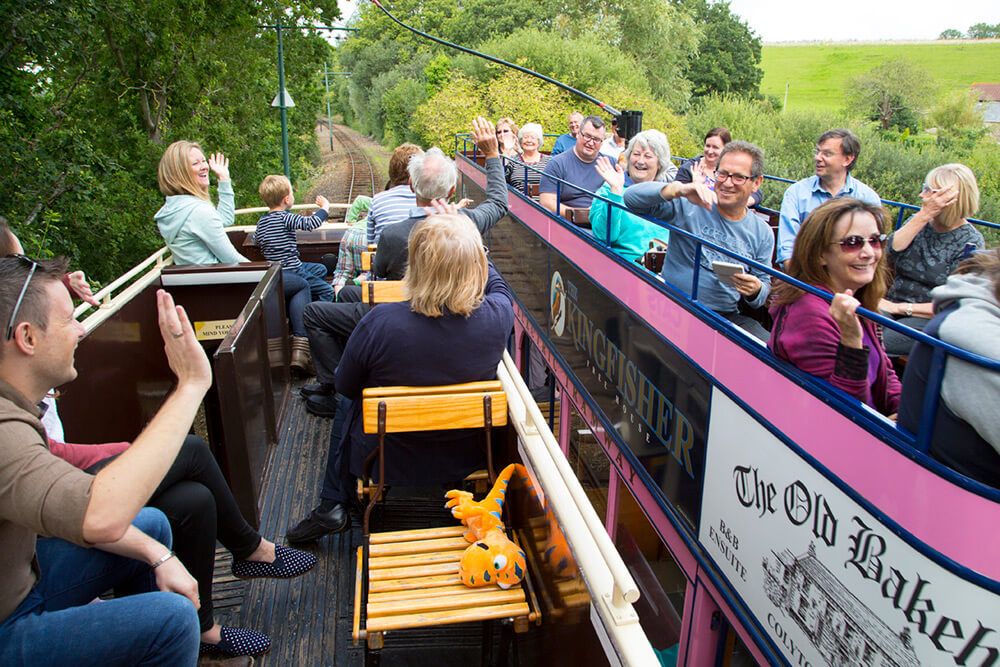 Seaton Open Top Trams Passing