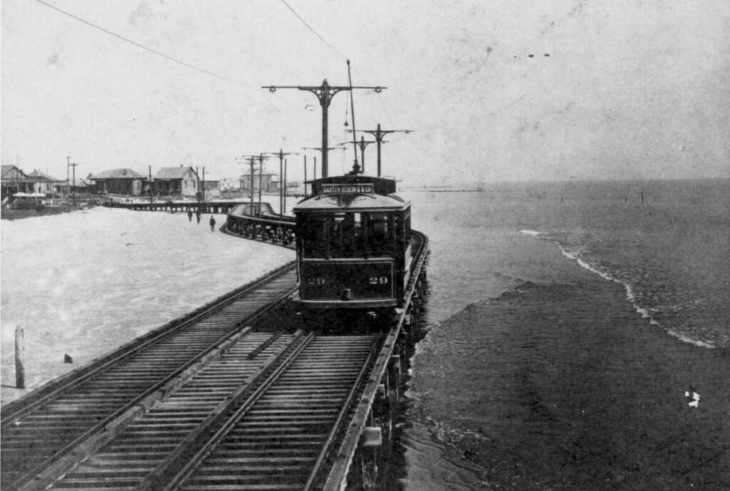 Galveston Trolley Operating Along the Seawall 1900