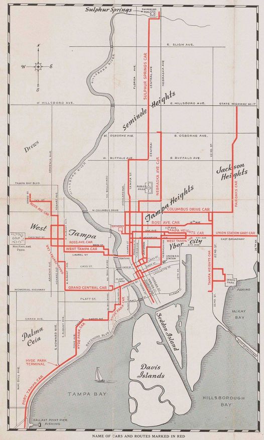 Tampa Trolley Map & Guide, Original Tampa Streetcar Route Map